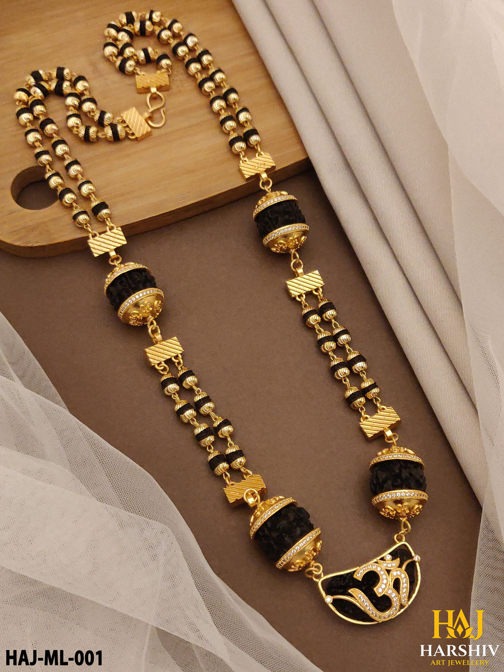 New Rudraksha Mala with Ek Mukhi Rudrakha OM Diamond Pendant for Men.(ML-001)