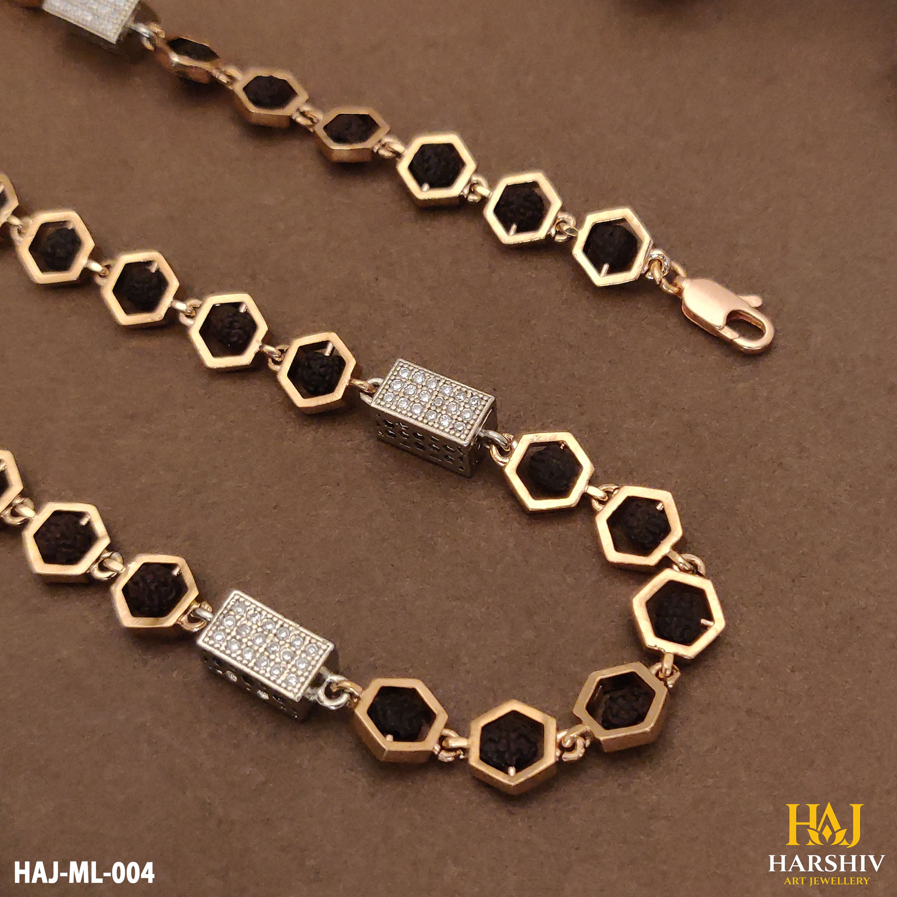 New Rose Gold Forming Lovely Design Rudraksha Mala For Men.(ML-004)