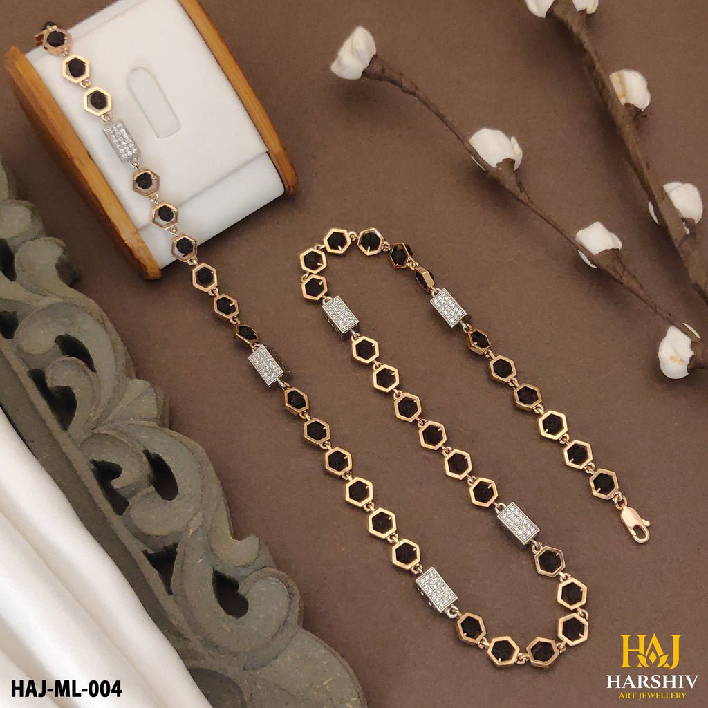 New Rose Gold Forming Lovely Design Rudraksha Mala For Men.(ML-004)