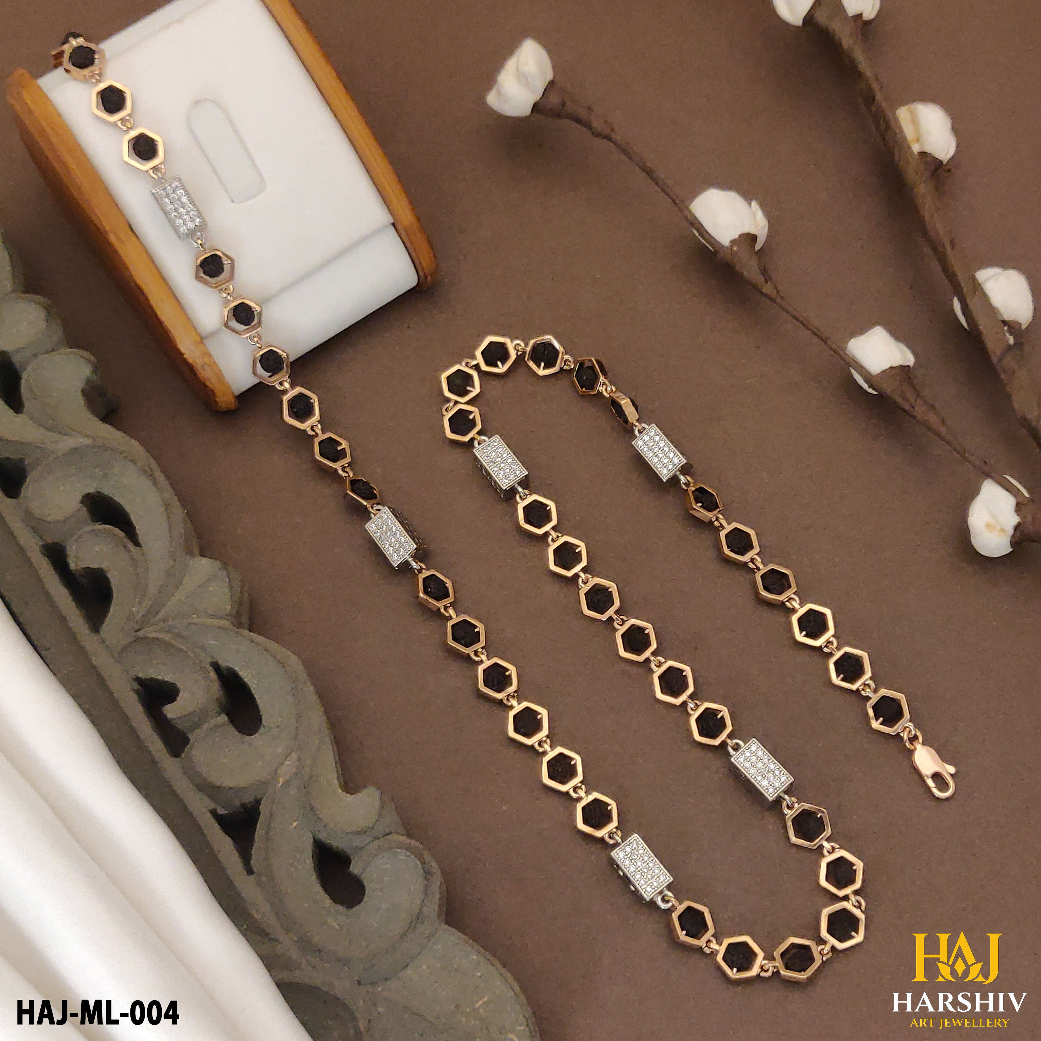 New Rose Gold Forming Lovely Design Rudraksha Mala For Men.(ML-004)