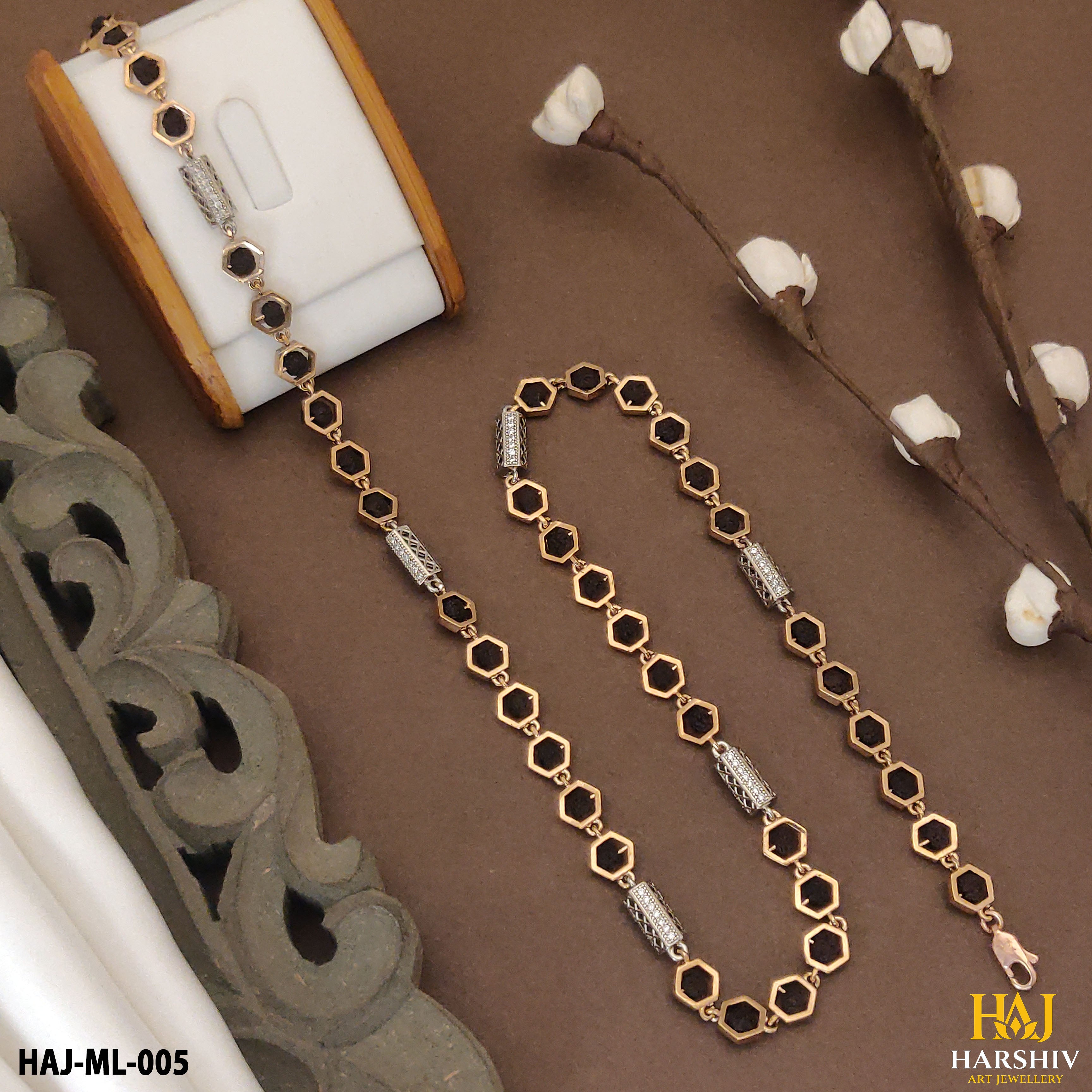 Rose Gold Forming Lovely Design High-quality Rudraksha Mala For Men.(ML-005)