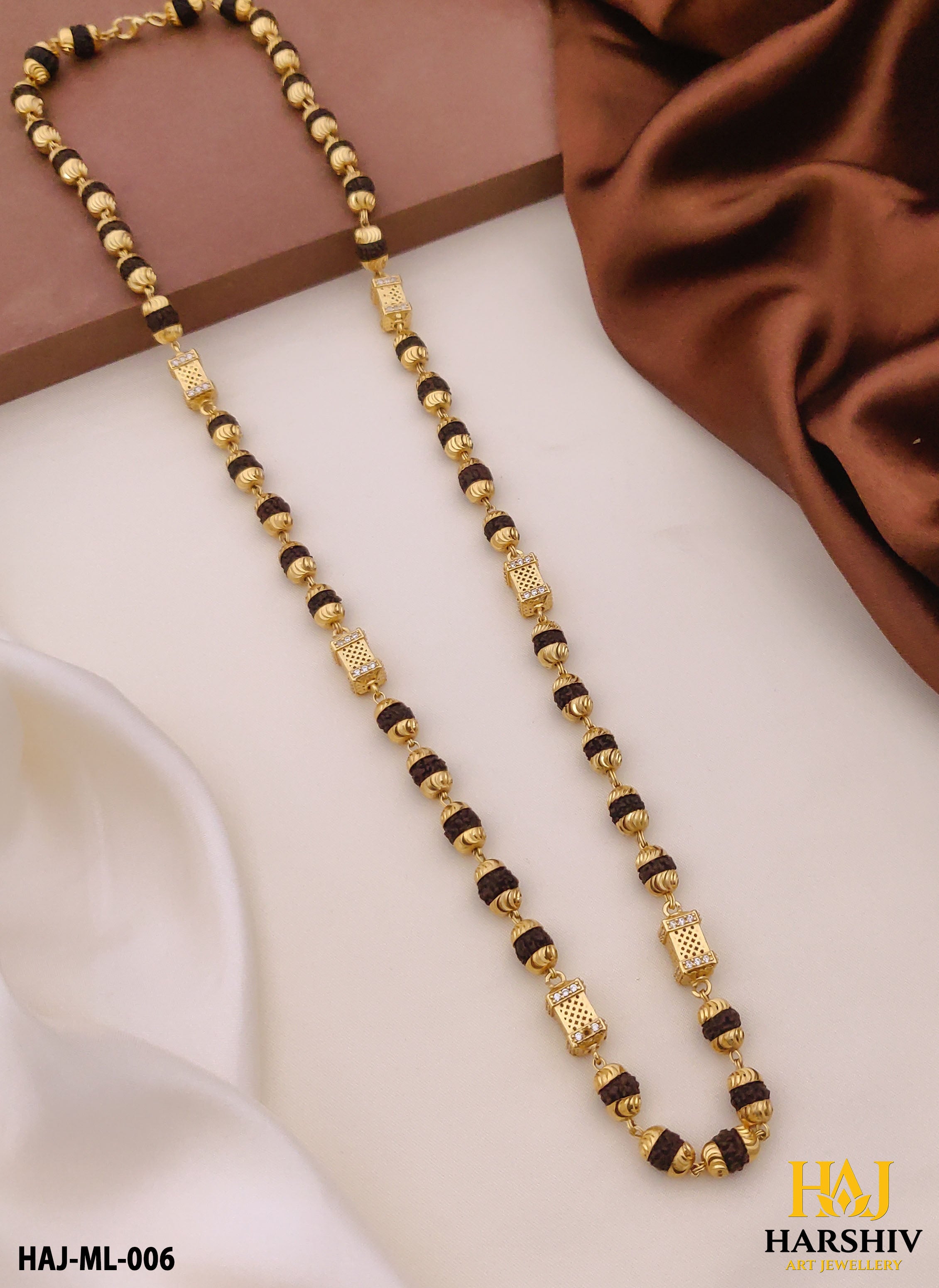 New 6 mm Gold Plated Rudraksha With Square balt mala for Men.(ML-006)