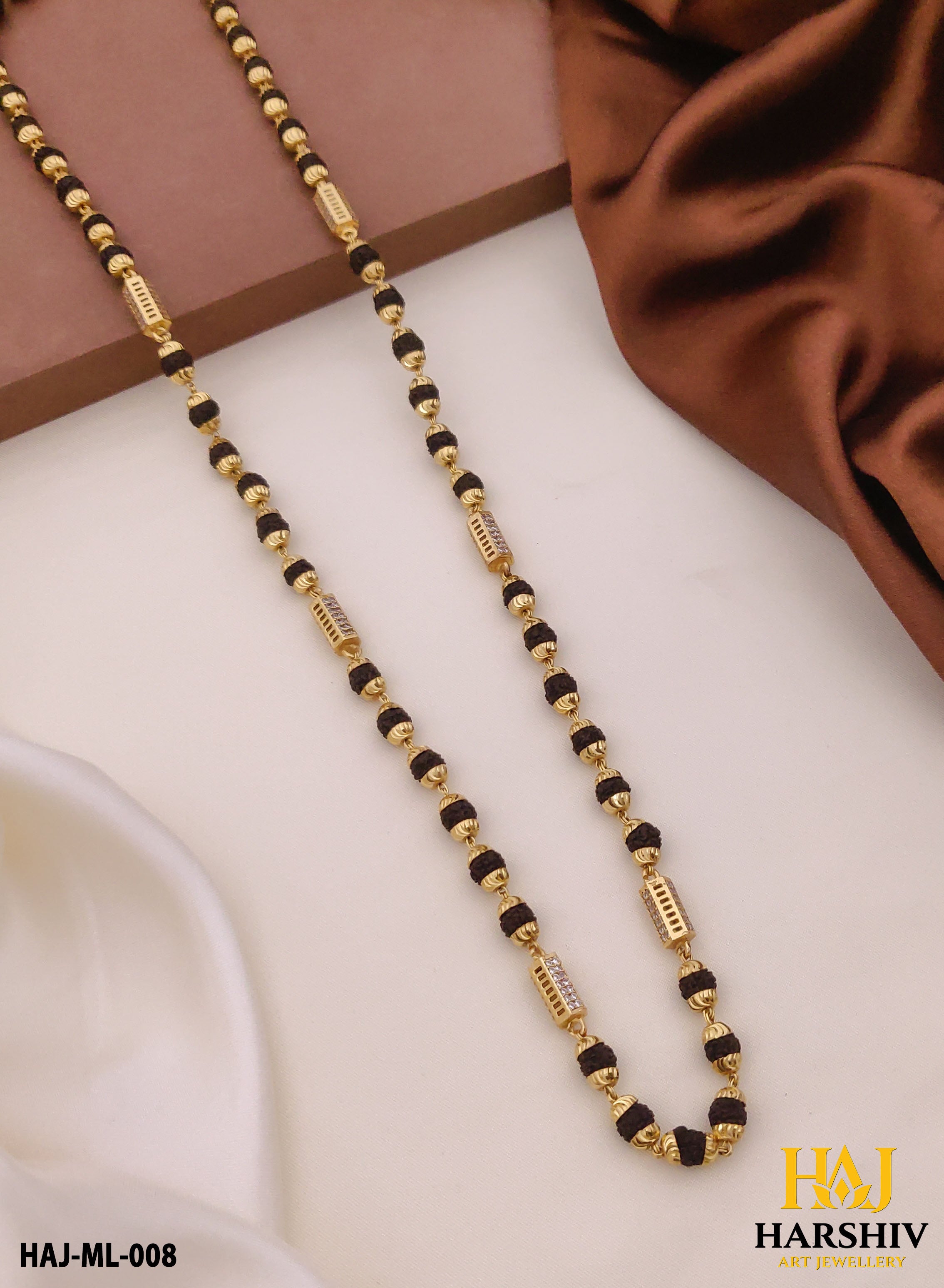 New Gold Plated 5 mm Rudraksha With Hexagon Shape bolt Design Mala for Men.(ML-008)