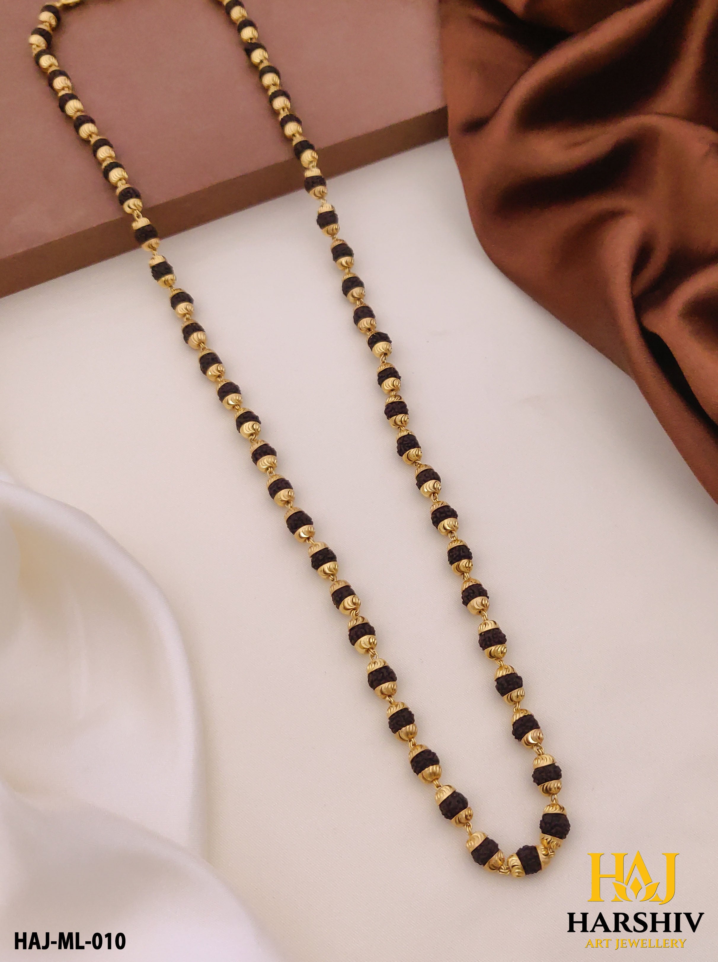 New 5 mm Gold Plated Rudraksha mala for Men.(ML-010)