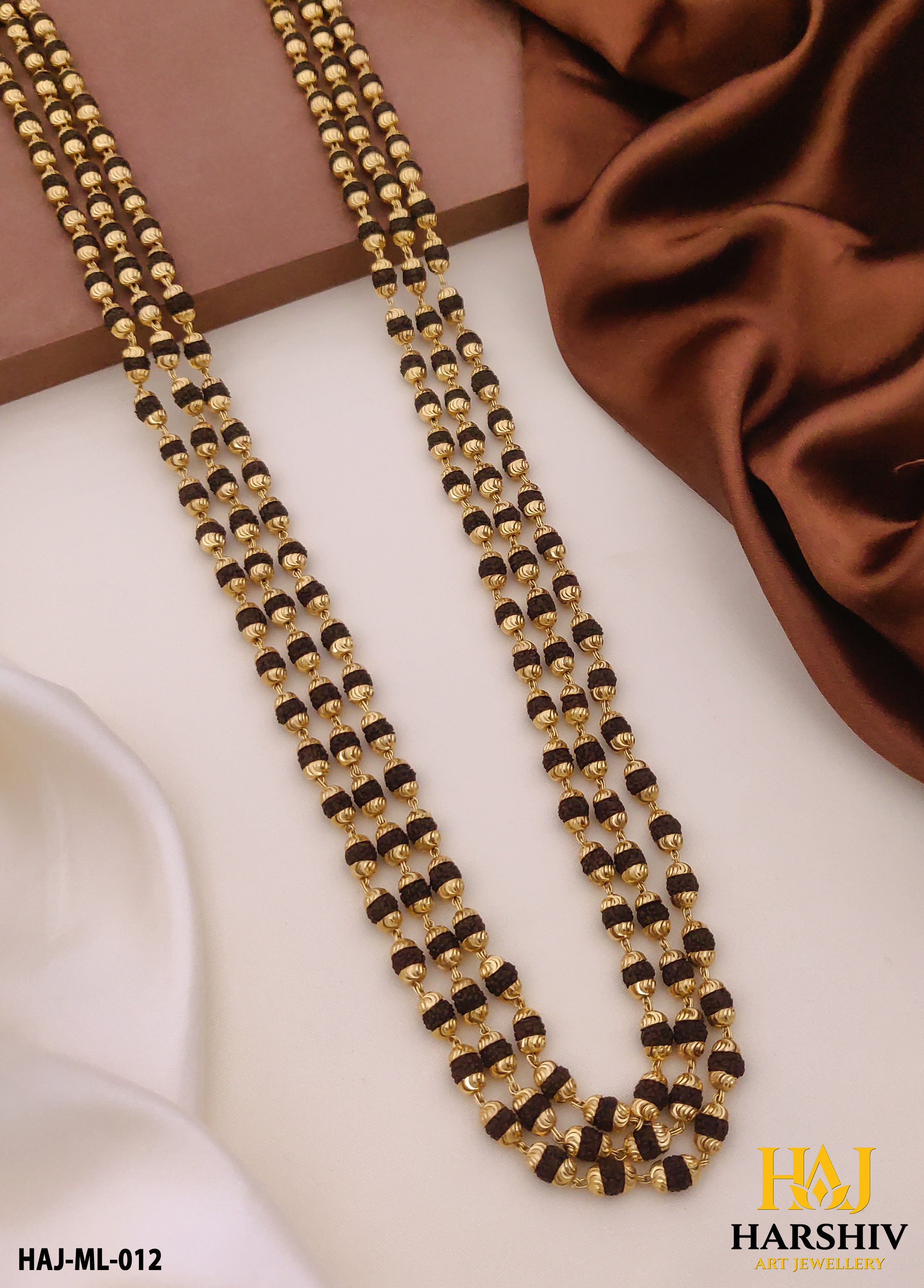 New Gold Plated 3 Line Rudraksh Mala for men.(ML-012)