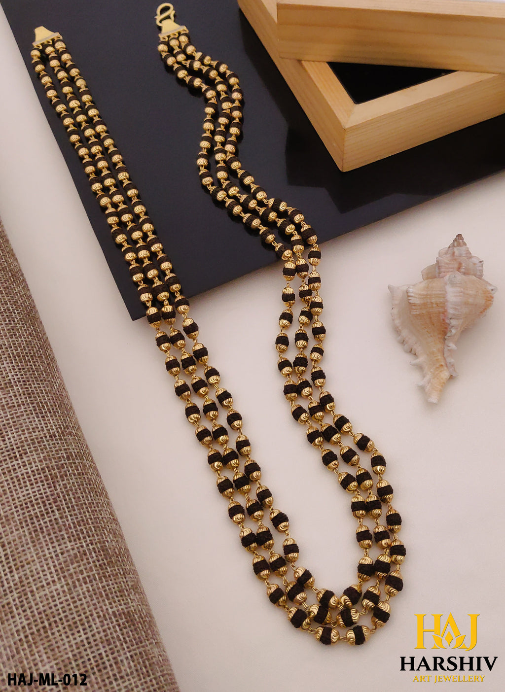 New Gold Plated 3 Line Rudraksh Mala for men.(ML-012)