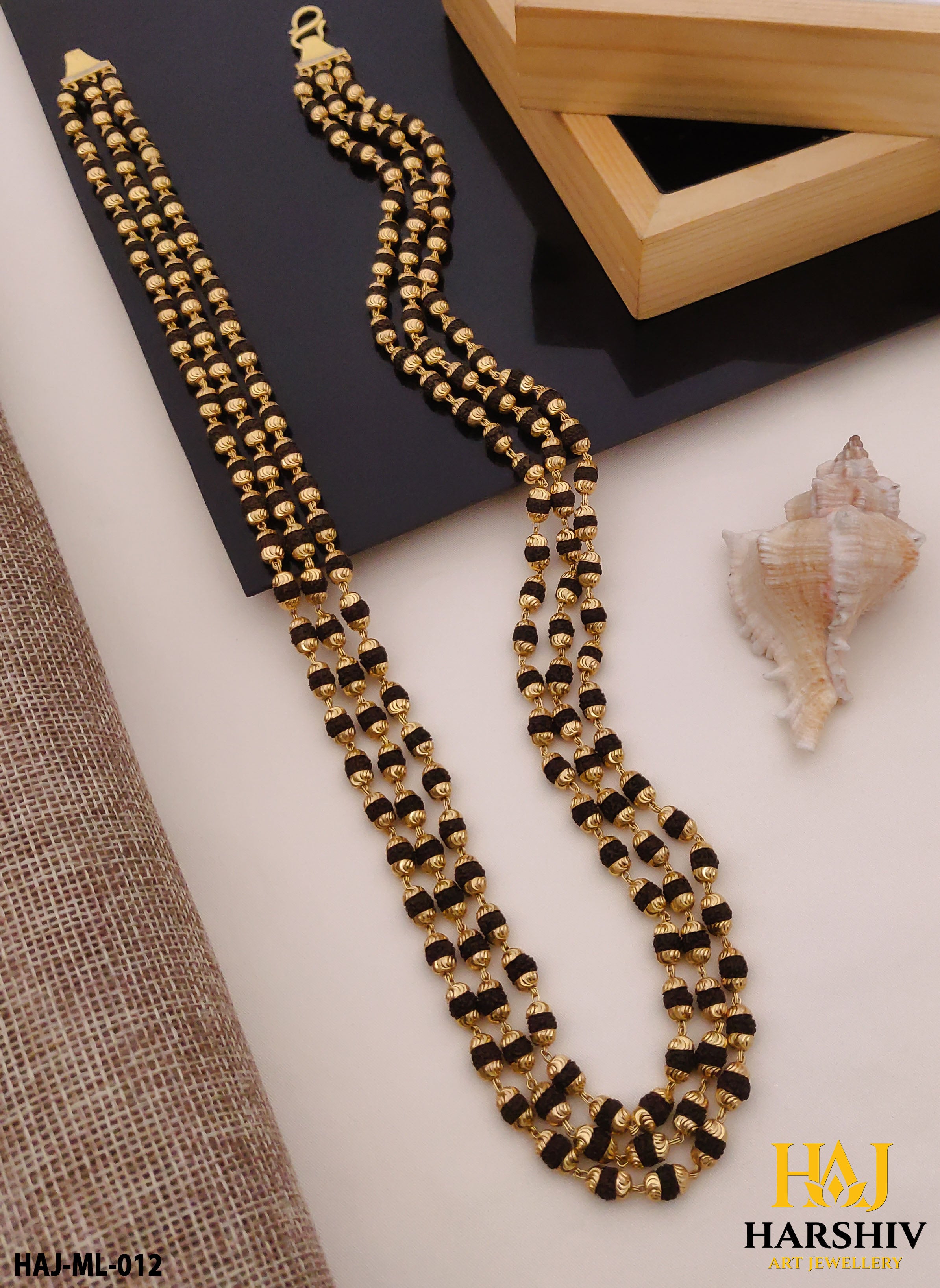 New Gold Plated 3 Line Rudraksh Mala for men.(ML-012)